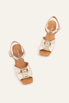 Portofino Genuine Leather Women Block Heel Sandals Gold - view 2