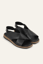 Positano Genuine Leather Women Flat Sandals Black - view 2