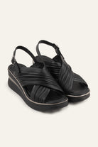 Rhodes Genuine Leather Women Wedge Sandals Black - view 2