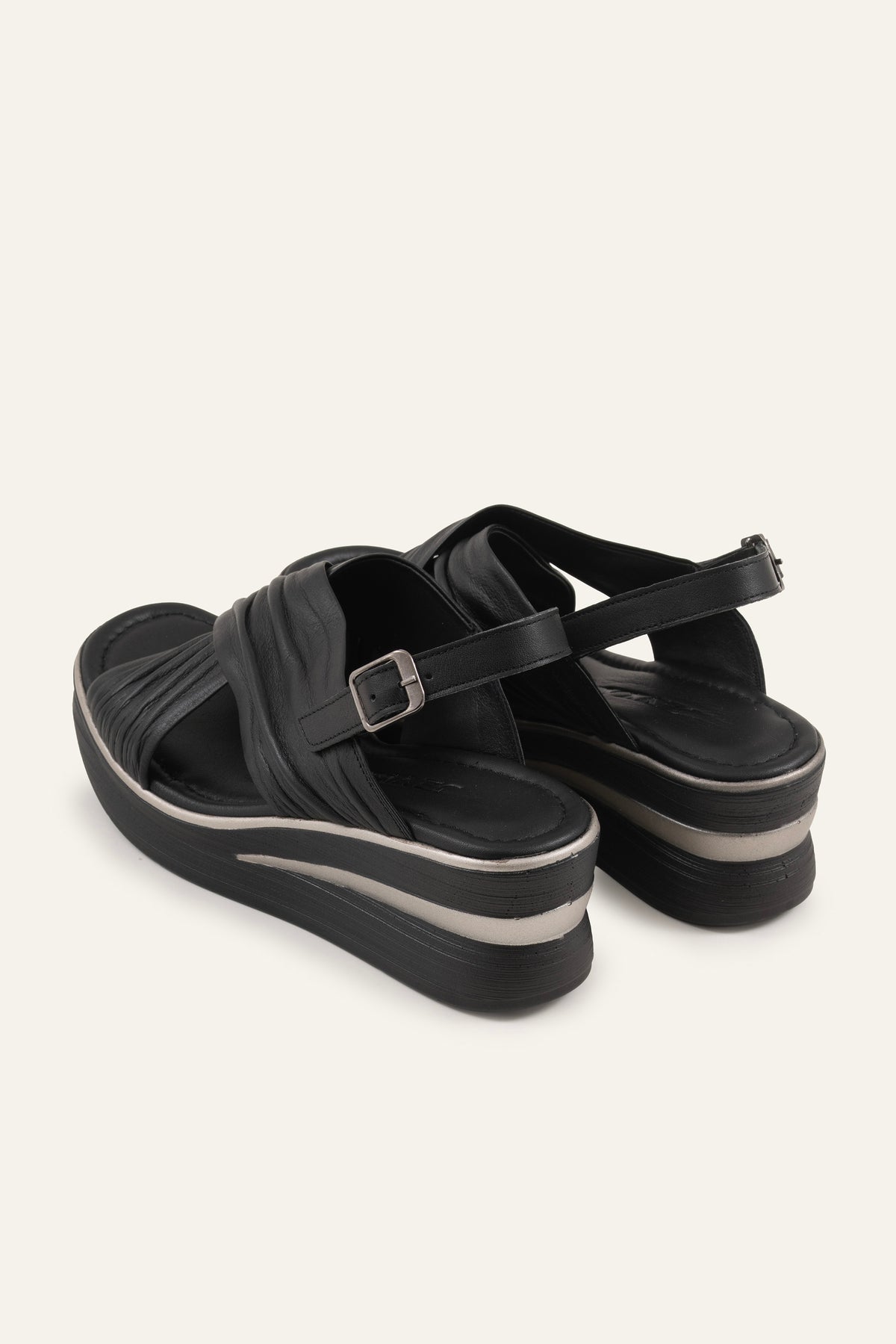 Rhodes Genuine Leather Women Wedge Sandals Black - view 3