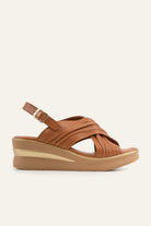 Rhodes Genuine Leather Women Wedge Sandals Tan - view 1