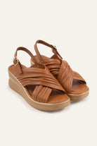 Rhodes Genuine Leather Women Wedge Sandals Tan - view 2