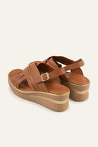 Rhodes Genuine Leather Women Wedge Sandals Tan - view 3