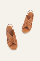 Rhodes Genuine Leather Women Wedge Sandals Tan - view 4