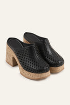 Ronda Genuine Leather Women Cork Heel Clogs Black - view 2