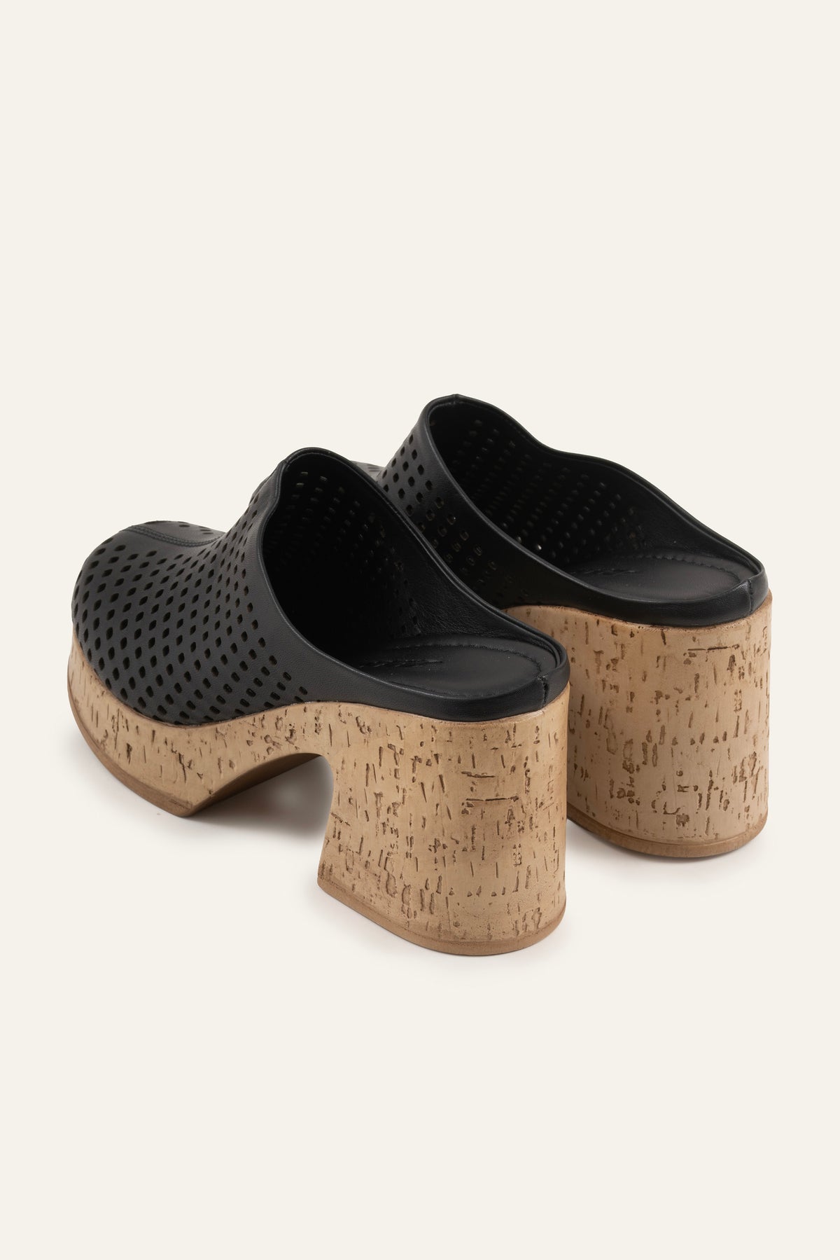 Ronda Genuine Leather Women Cork Heel Clogs Black - view 3