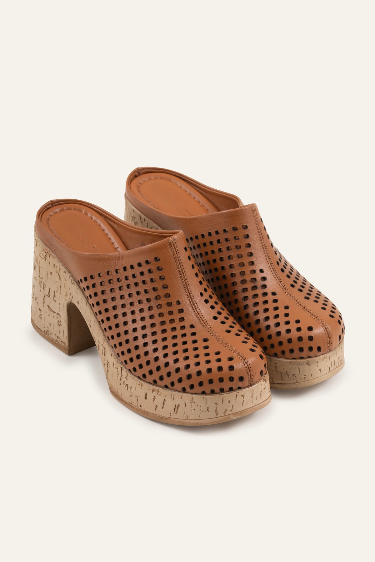 Ronda Genuine Leather Women Cork Heel Clogs Tan - view 2