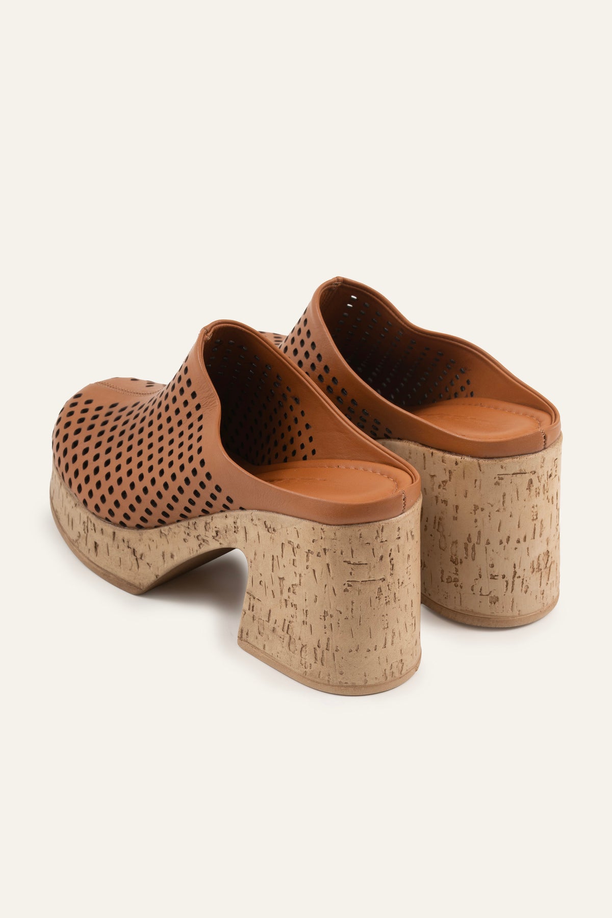 Ronda Genuine Leather Women Cork Heel Clogs Tan - view 3