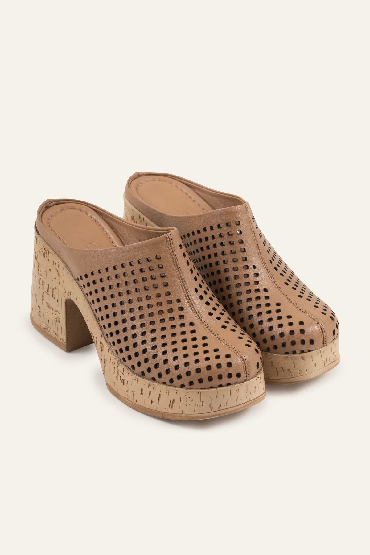 Ronda Genuine Leather Women Cork Heel Clogs Taupe - view 2