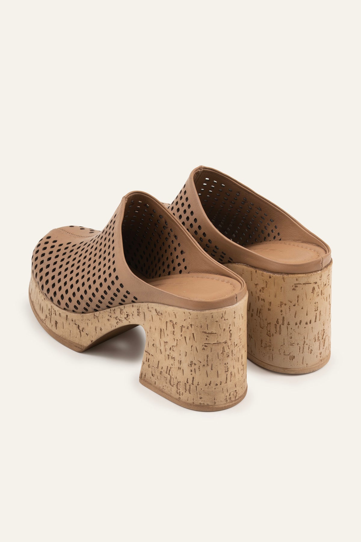 Ronda Genuine Leather Women Cork Heel Clogs Taupe - view 3