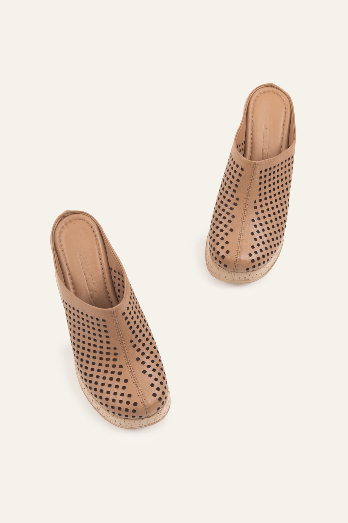 Ronda Genuine Leather Women Cork Heel Clogs Taupe - view 4