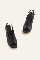 Santorini Genuine Leather Women Cork Wedge Sandals Black - view 4