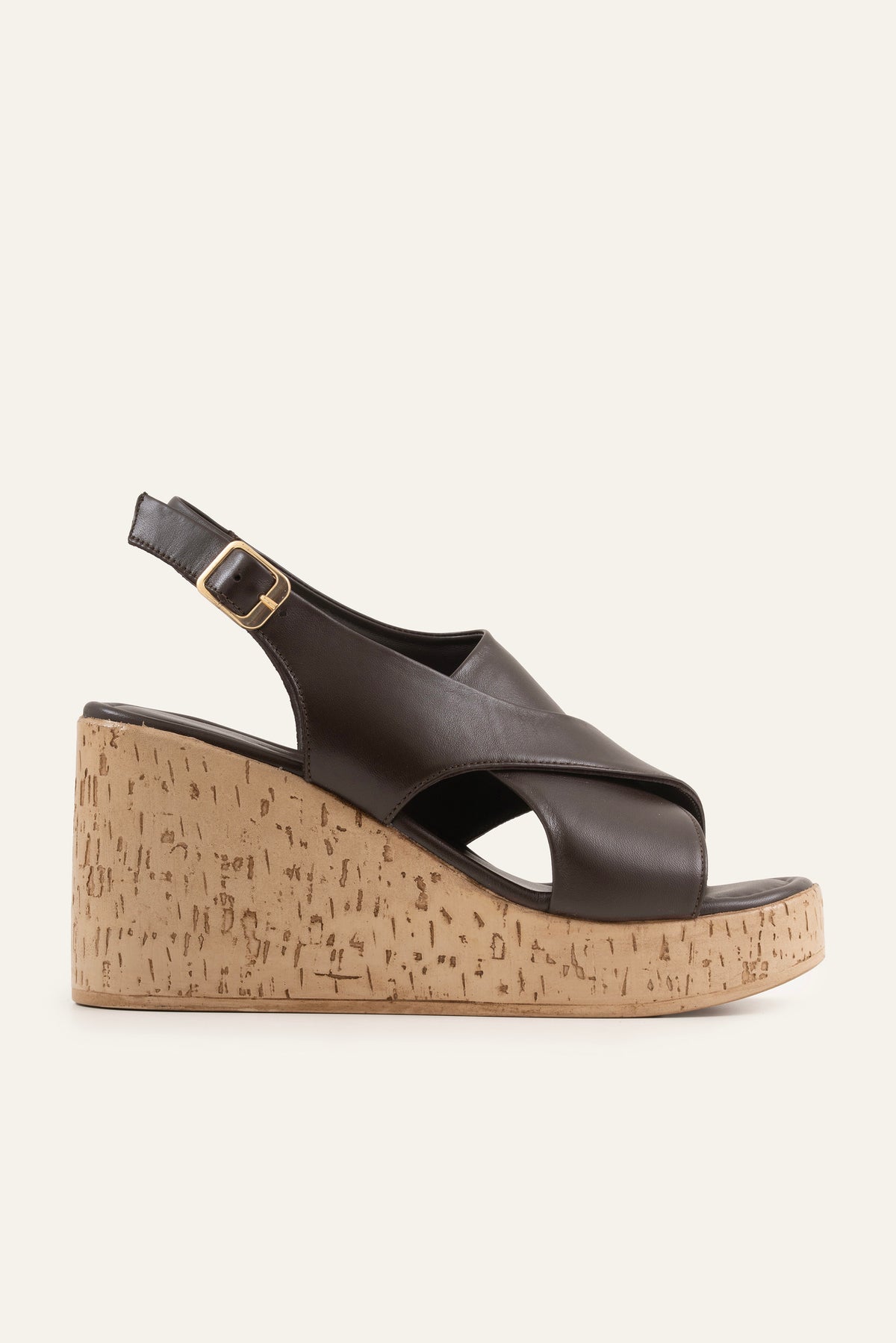 Santorini Genuine Leather Women Cork Wedge Sandals Dark Brown - view 1
