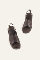 Santorini Genuine Leather Women Cork Wedge Sandals Dark Brown - view 4
