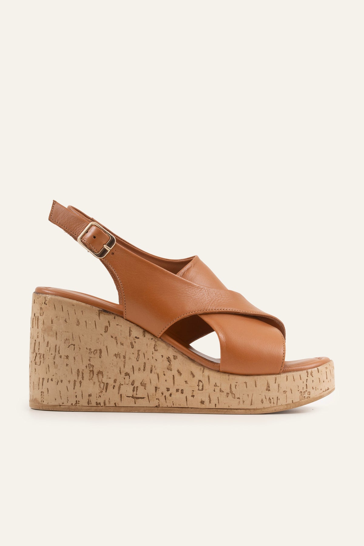 Santorini Genuine Leather Women Cork Wedge Sandals Tan - view 1