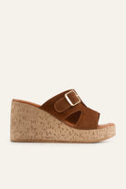 Sevilla Genuine Suede Women Cork Wedge Slides Brown - view 1