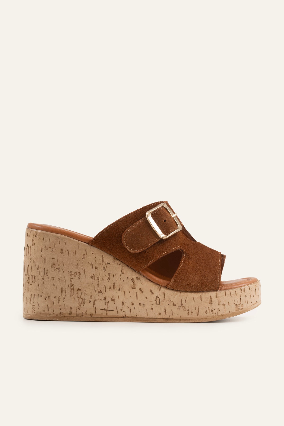 Sevilla Genuine Suede Women Cork Wedge Slides Brown - view 1