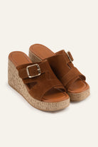 Sevilla Genuine Suede Women Cork Wedge Slides Brown - view 2