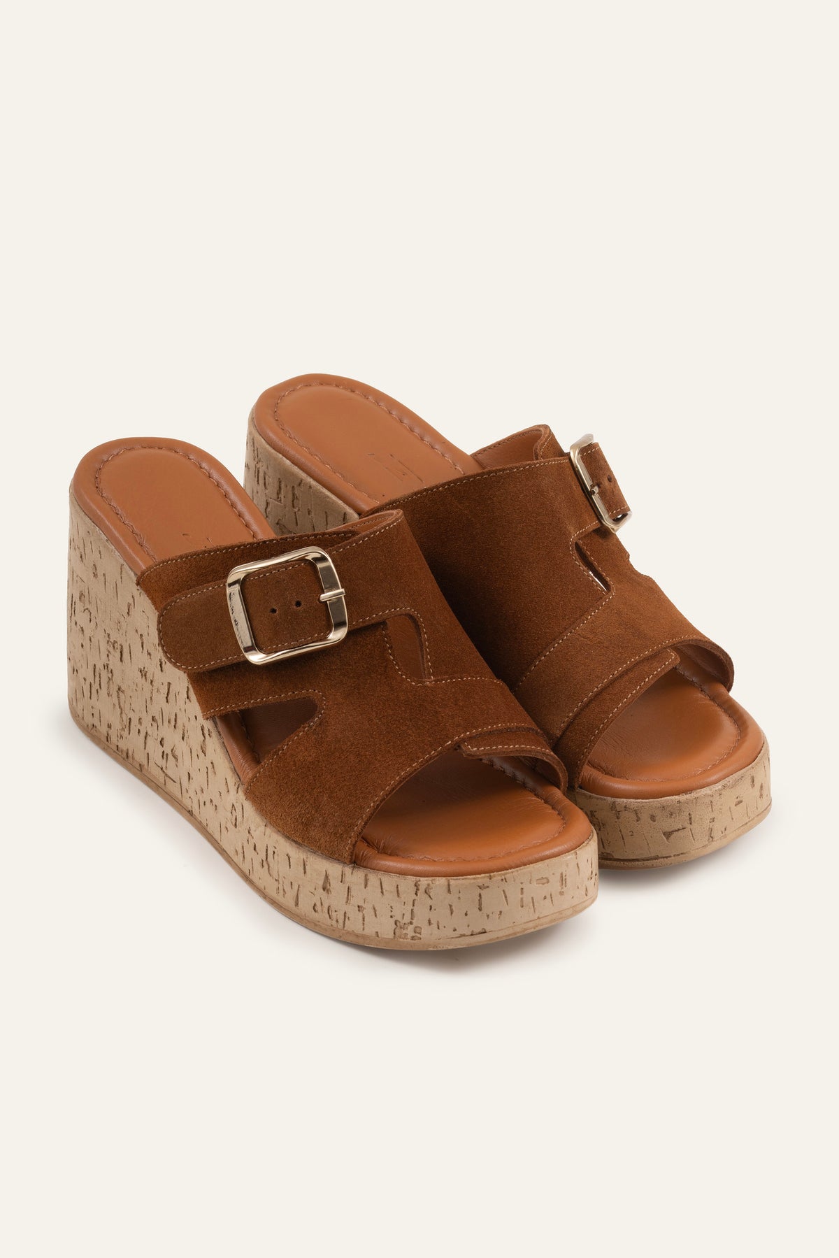 Sevilla Genuine Suede Women Cork Wedge Slides Brown - view 2