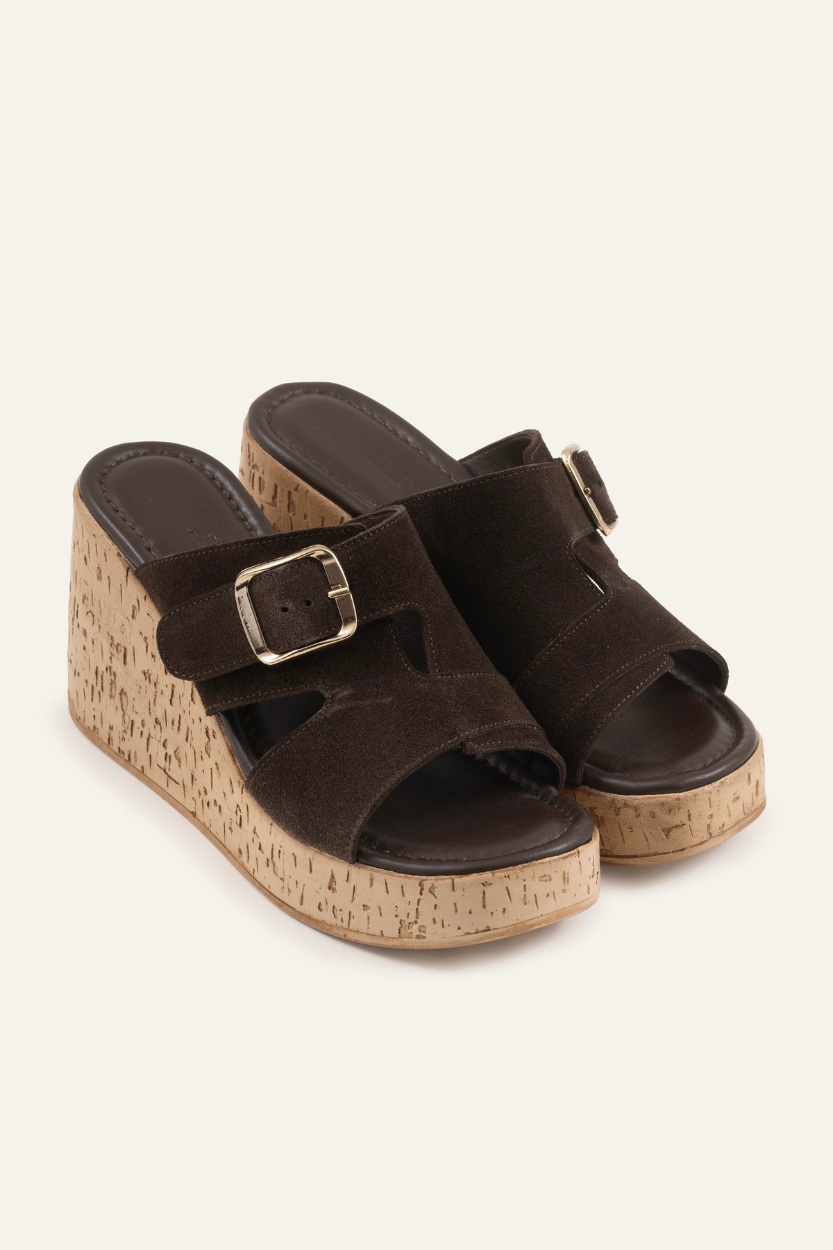 Sevilla Genuine Suede Women Cork Wedge Slides Dark Brown - view 2