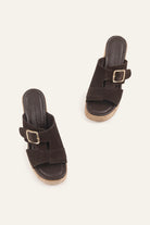 Sevilla Genuine Suede Women Cork Wedge Slides Dark Brown - view 4