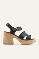 Sorrento Genuine Leather Women Cork Heel Sandals Black - view 1