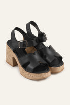 Sorrento Genuine Leather Women Cork Heel Sandals Black - view 2