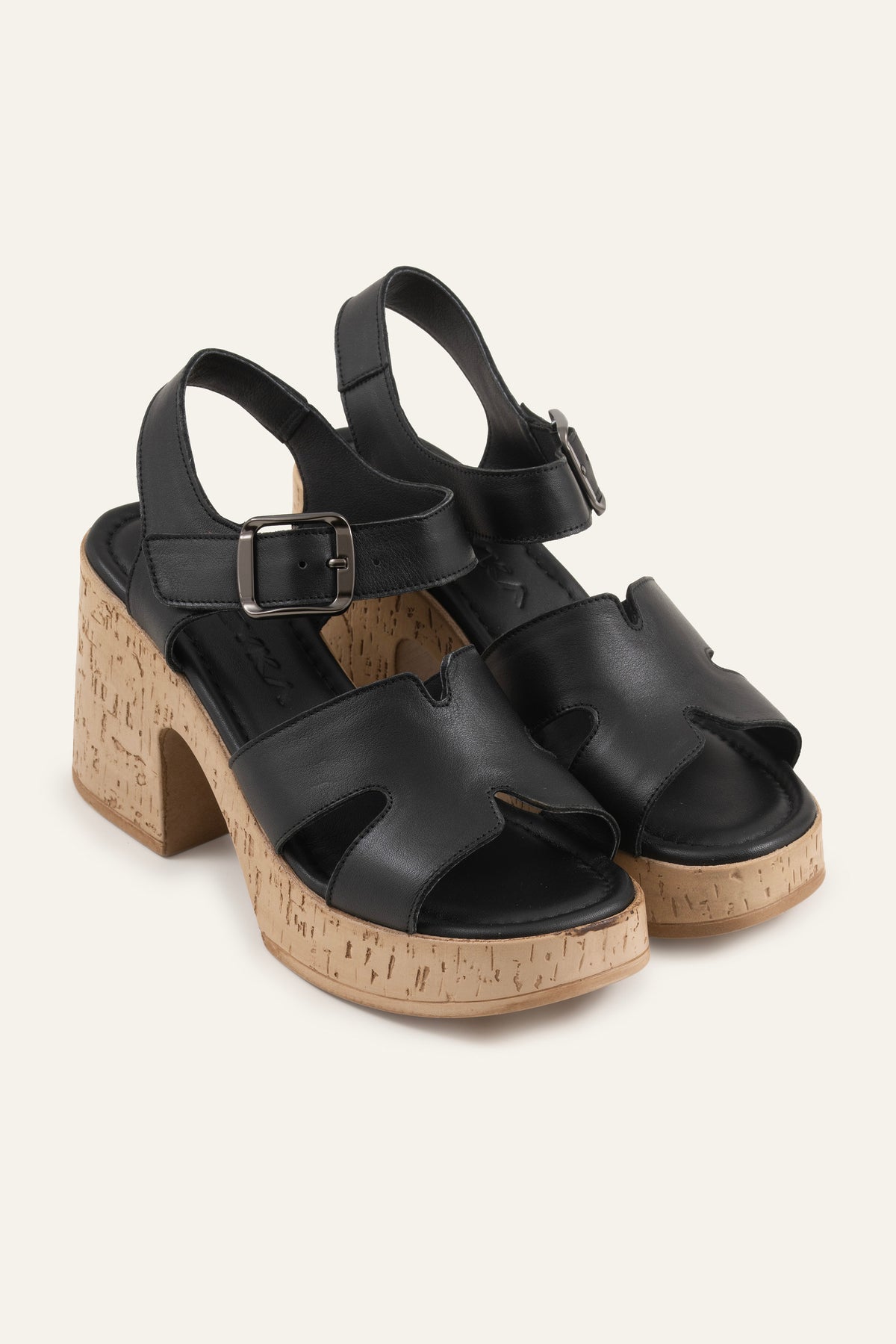 Sorrento Genuine Leather Women Cork Heel Sandals Black - view 2