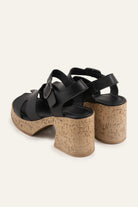 Sorrento Genuine Leather Women Cork Heel Sandals Black - view 3