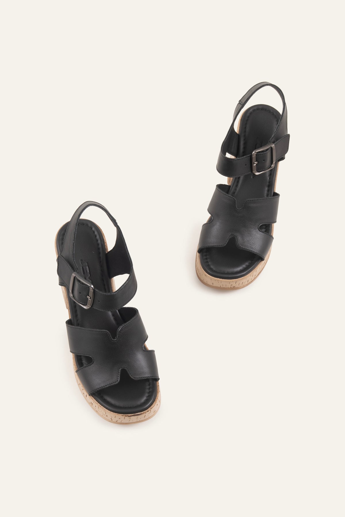 Sorrento Genuine Leather Women Cork Heel Sandals Black - view 4