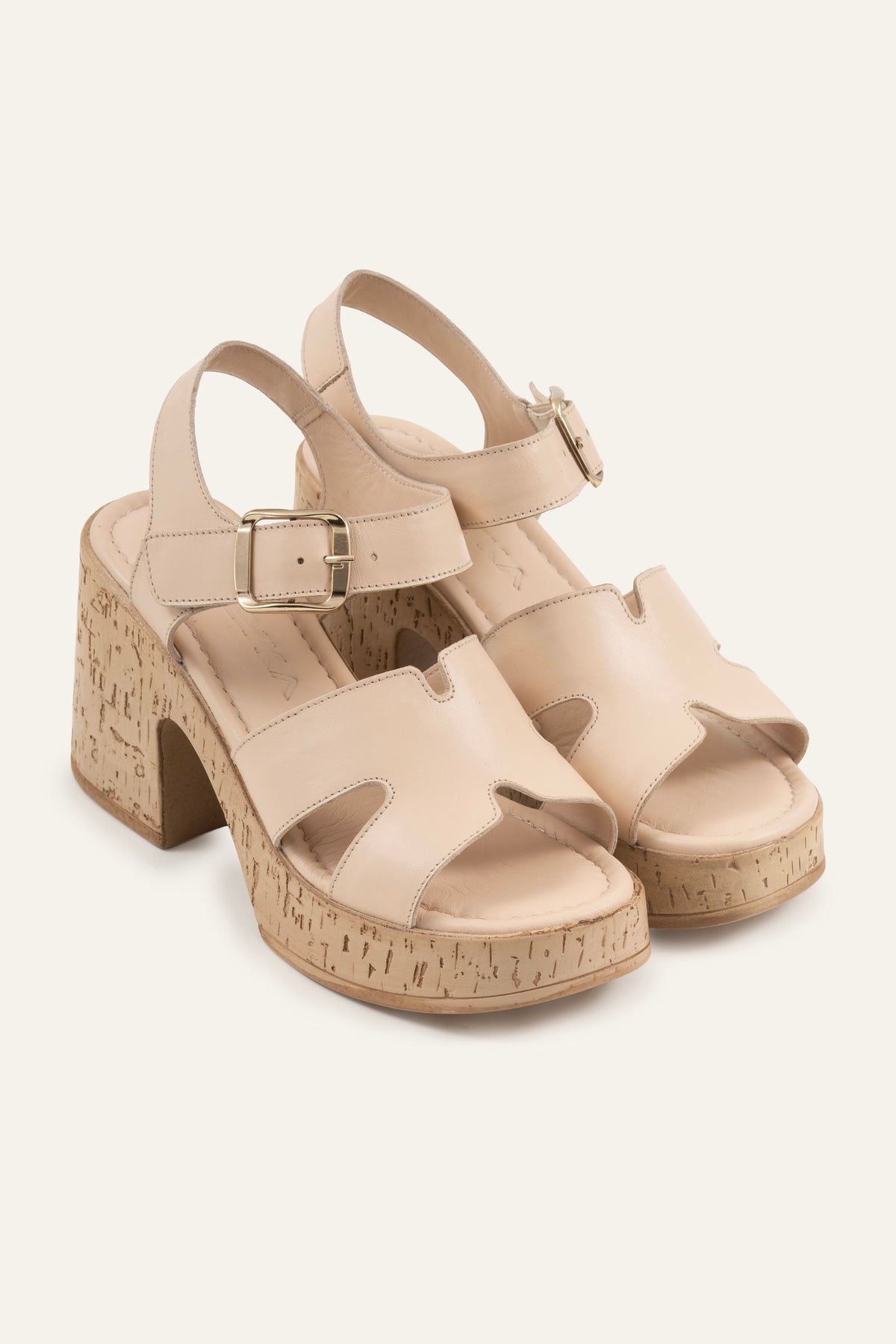 Sorrento Genuine Leather Women Cork Heel Sandals Cream - view 2