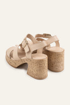 Sorrento Genuine Leather Women Cork Heel Sandals Cream - view 3