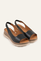 Stresa Genuine Leather Women Wedge Sandals Black - view 2