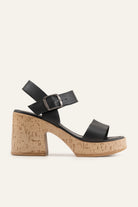 Taormina Genuine Leather Women Cork Heel Sandals Black - view 1