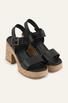 Taormina Genuine Leather Women Cork Heel Sandals Black - view 2