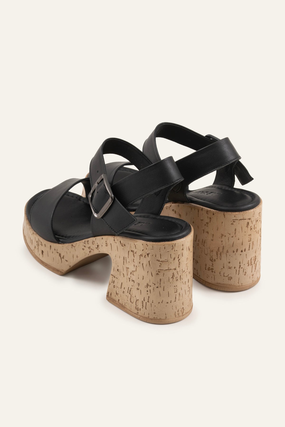 Taormina Genuine Leather Women Cork Heel Sandals Black - view 3