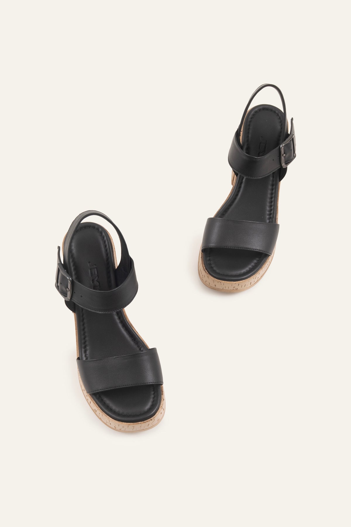 Taormina Genuine Leather Women Cork Heel Sandals Black - view 4