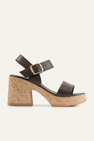 Taormina Genuine Leather Women Cork Heel Sandals Dark Brown - view 1