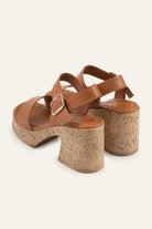 Taormina Genuine Leather Women Cork Heel Sandals Tan - view 3