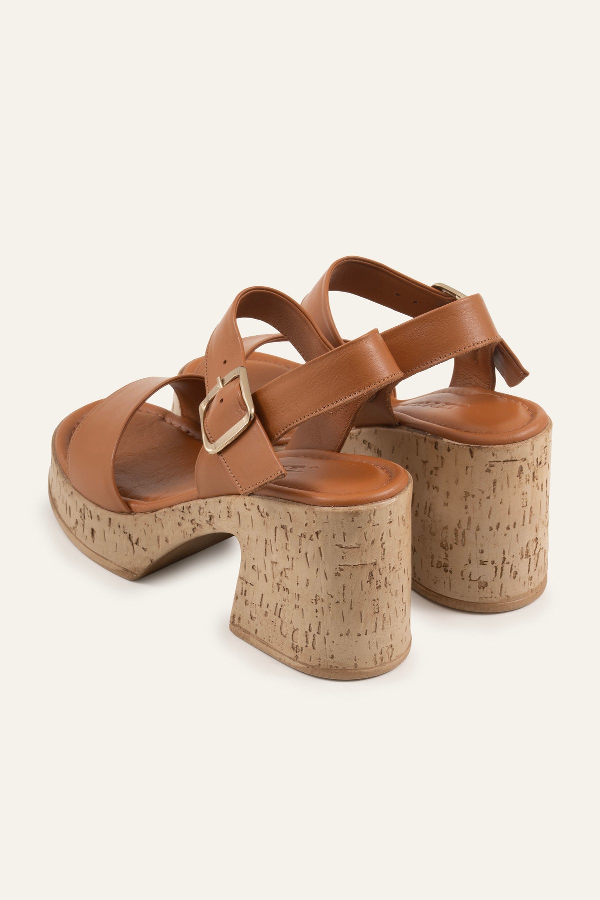 Taormina Genuine Leather Women Cork Heel Sandals Tan - view 3