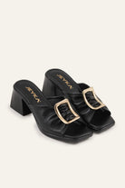 Trieste Genuine Leather Women Block Heel Mules Black - view 2