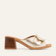Trieste Genuine Leather Women Block Heel Mules Gold