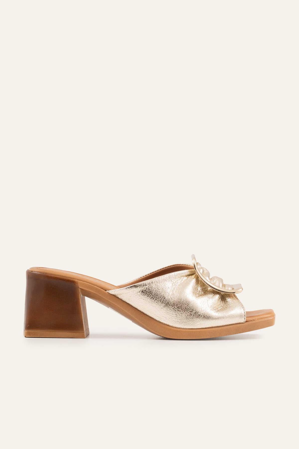 Trieste Genuine Leather Women Block Heel Mules Gold - view 1