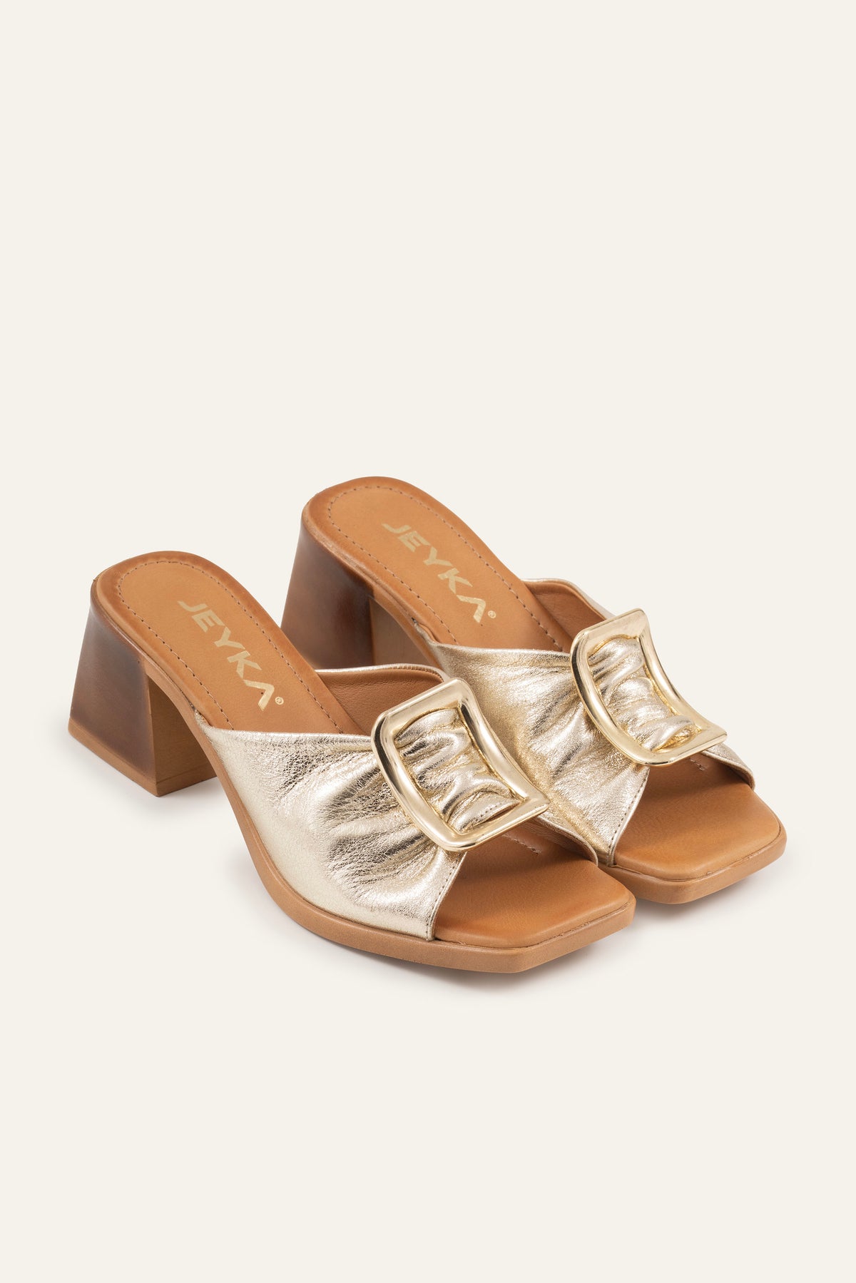 Trieste Genuine Leather Women Block Heel Mules Gold - view 2