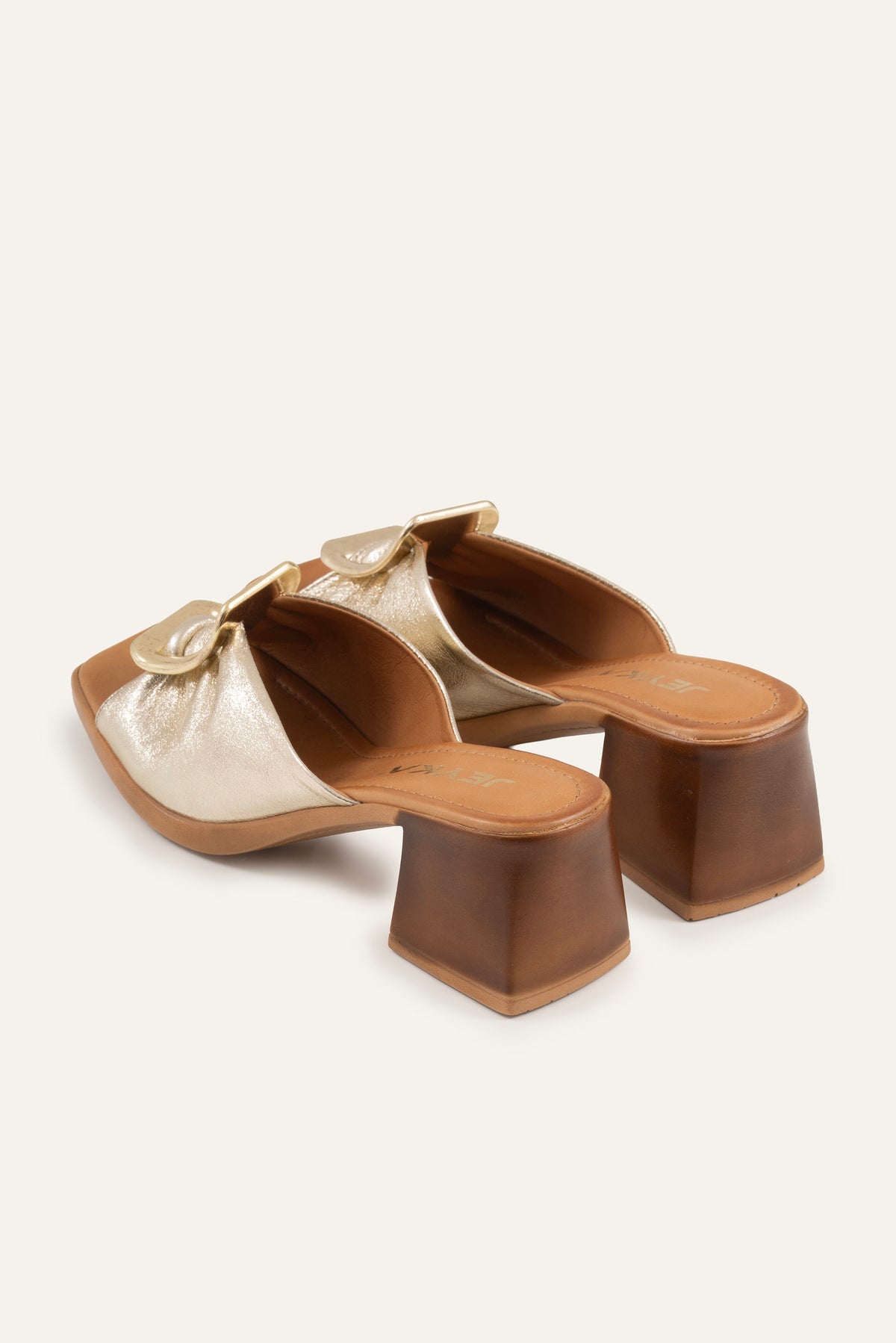 Trieste Genuine Leather Women Block Heel Mules Gold - view 3