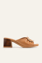 Trieste Genuine Leather Women Block Heel Mules Tan - view 1