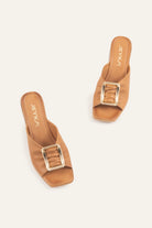 Trieste Genuine Leather Women Block Heel Mules Tan - view 2