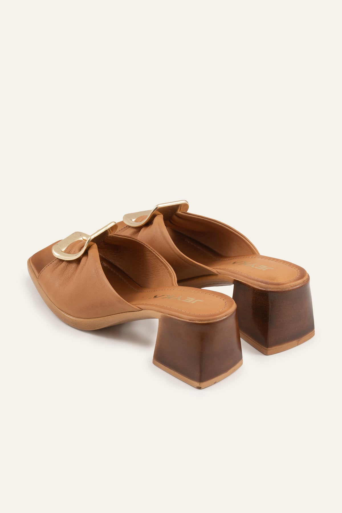 Trieste Genuine Leather Women Block Heel Mules Tan - view 4