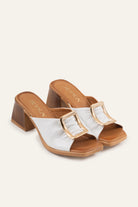 Trieste Genuine Leather Women Block Heel Mules White - view 2