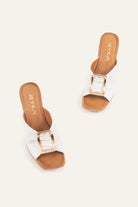 Trieste Genuine Leather Women Block Heel Mules White - view 4